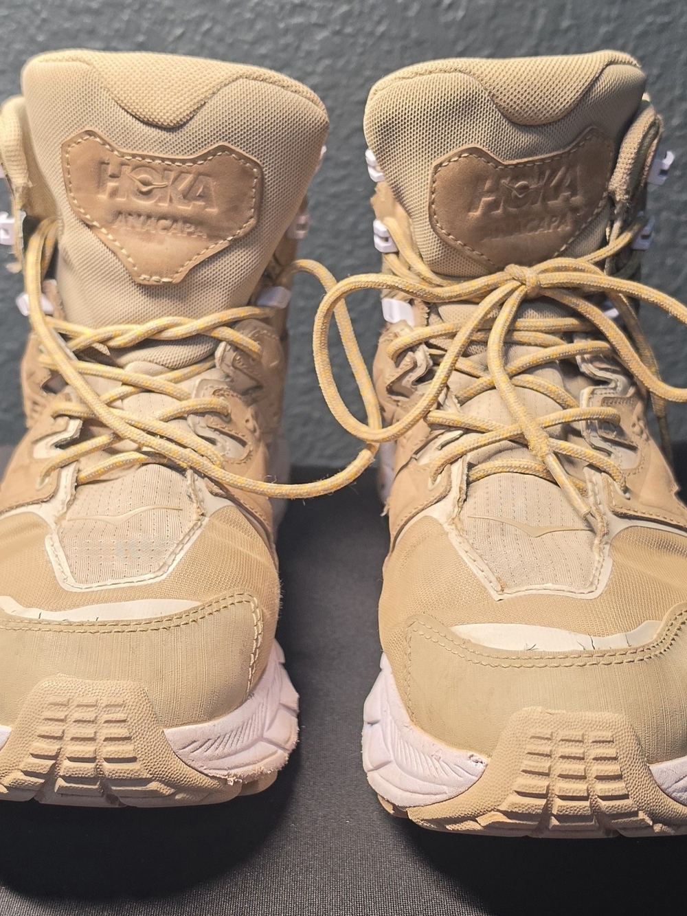 Hoka Tan Lace-Up High Top Boots